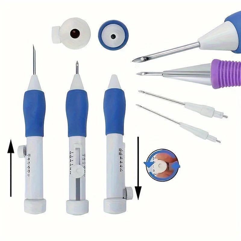 1PC Adjustable Magic Embroidery Pen Set with 3 Needles, Threader, Scissors,