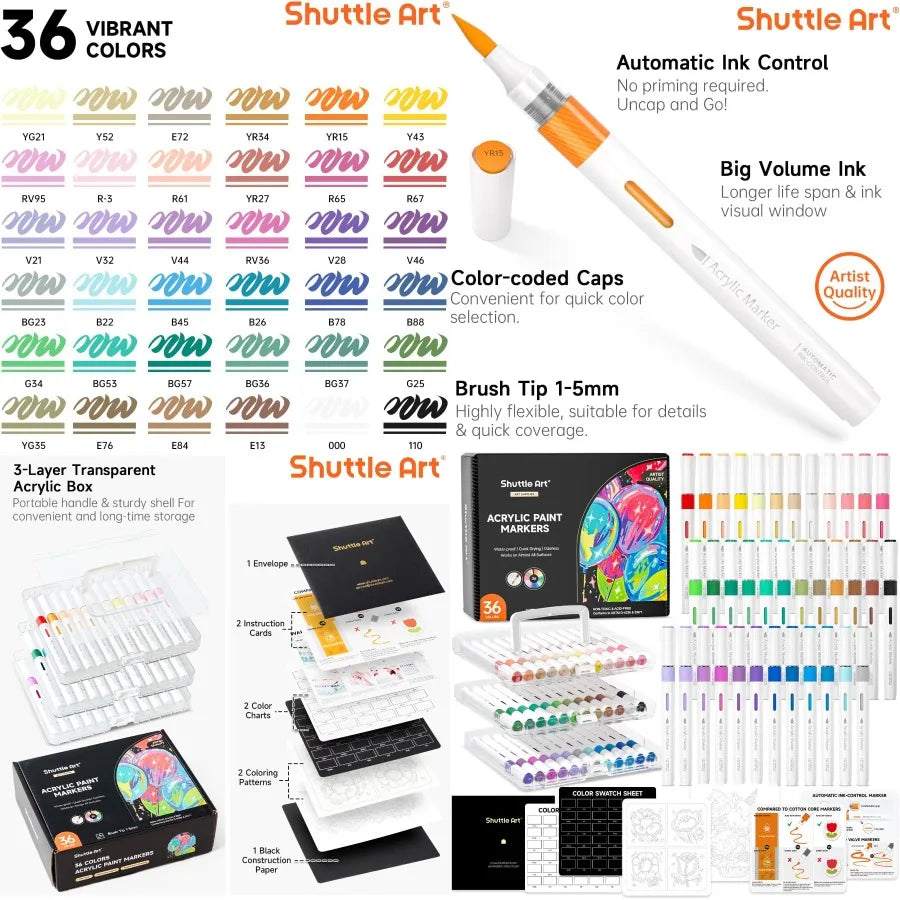 Students Automatic Ink Control Acrylic Paint Markers 36 Colors