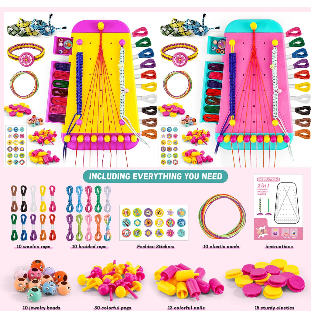 Girl's Bracelet Crafting Kit, Rainbow Rubber Band Loom Set, DIY Birthday Gift