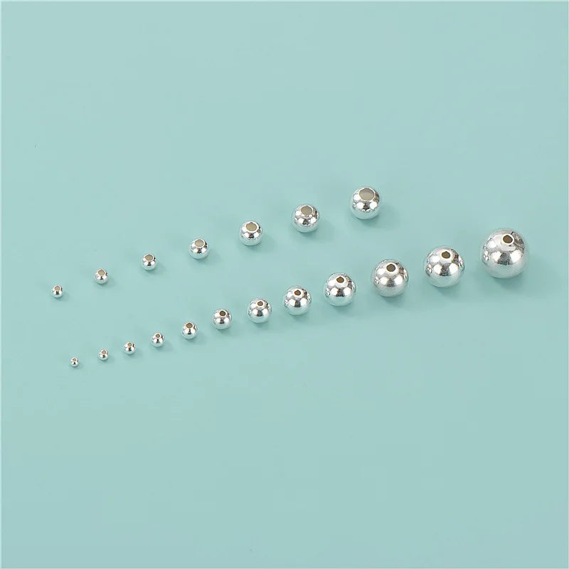 2-10mm Genuine 925 Sterling Silver Bead Smooth Round Ball Spacer Loose for Ring Necklace Earring Bracelet Jewelry Making Finding
