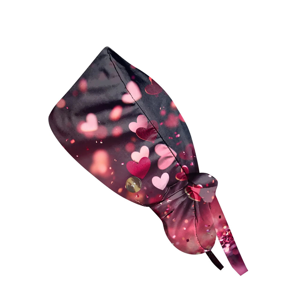 Fashion Valentine'S Day Printed Nurse Hat Casual Women'S Ponytail Hats Washing Hats Baotou Hat Dustproof Hat Nursing Work Hats