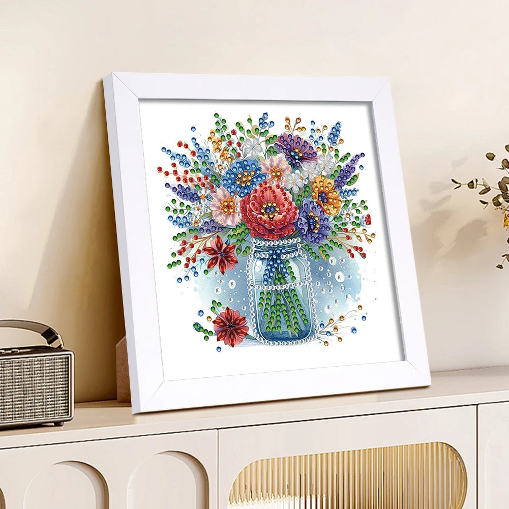 18x18cm Flower 5D DIY Special Shape Crystal Partial Diamond Painting Kit with Frame