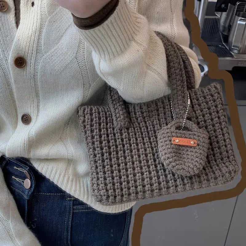 Crochet Bags Shoulder Bag Solid Color Woolen Knitted Handbag For Women