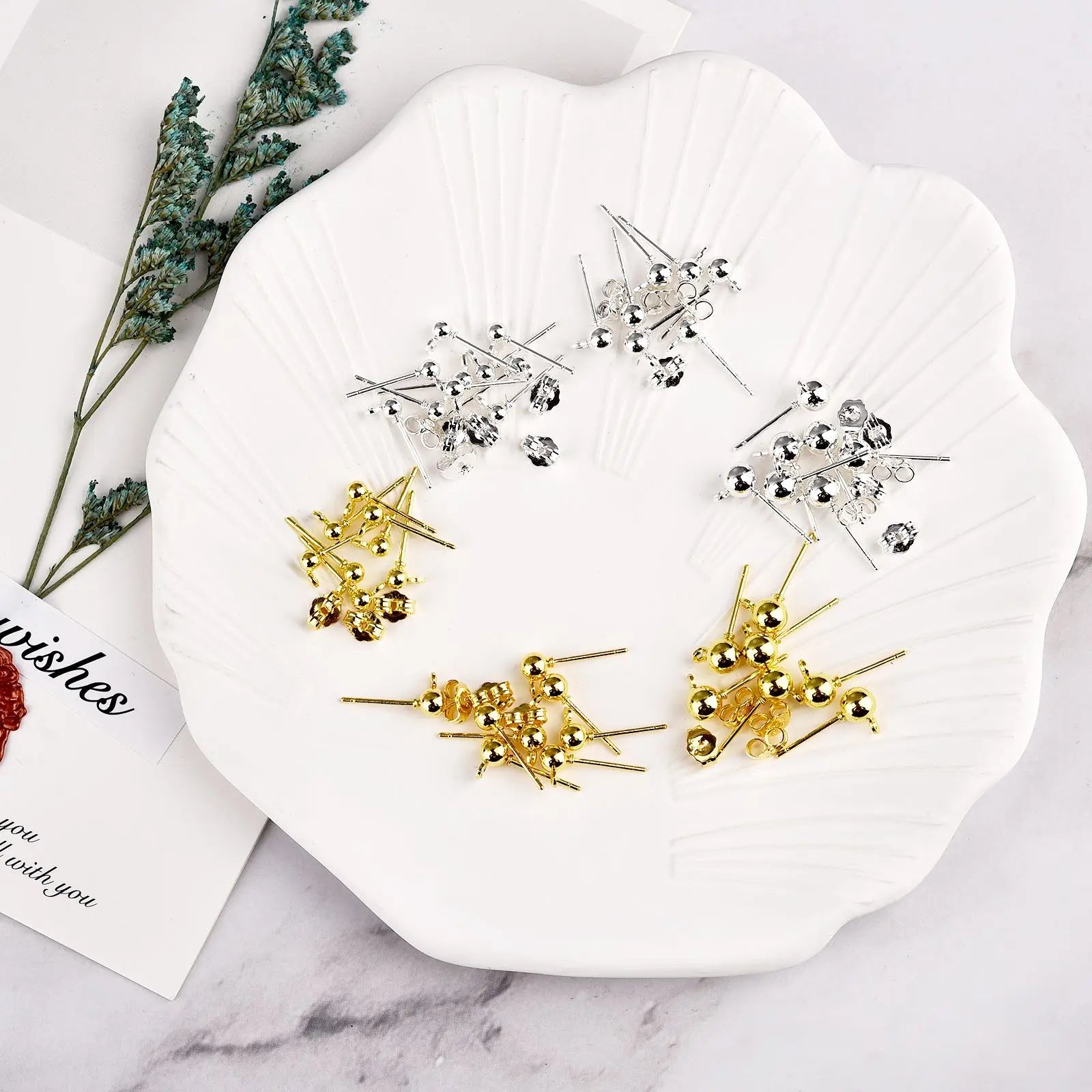 50pcs/Bag 925 Silver Stainless Steel Earring Studs Blank Post Base Pins With Earring Plug