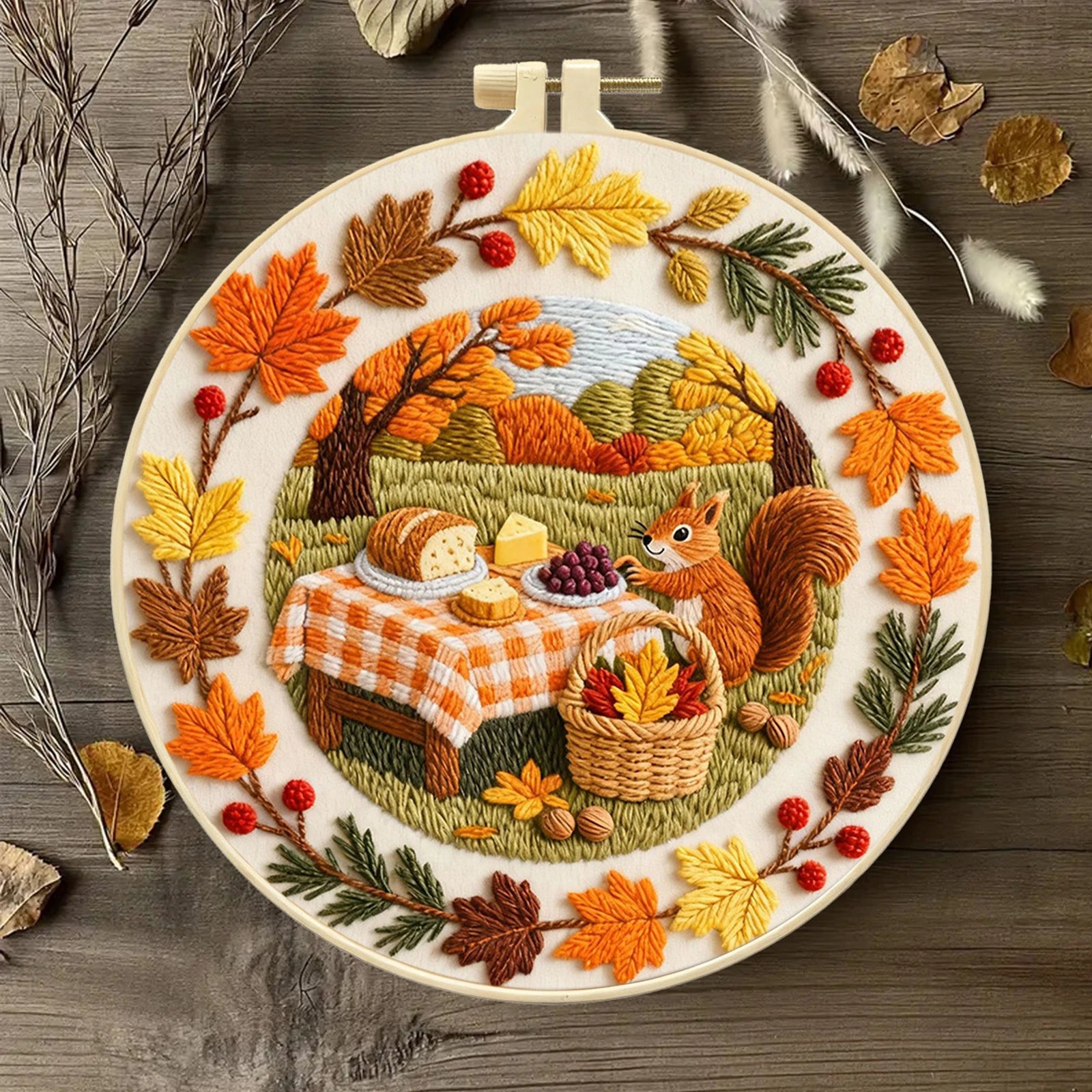 Autumn DIY Embroidery Kit with Embroidery Hoop, Practice Kit for Beginners Craft Lovers Gift