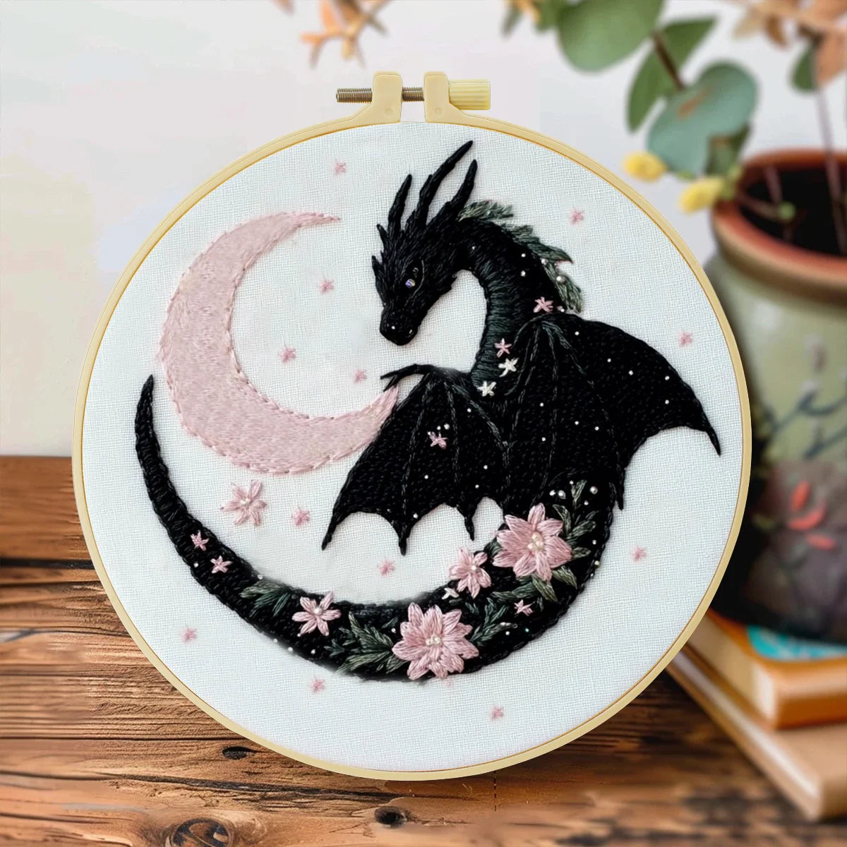 1pc 20X20CM/7.87inch The Dragon and the Moon Embroidery Starter Kit