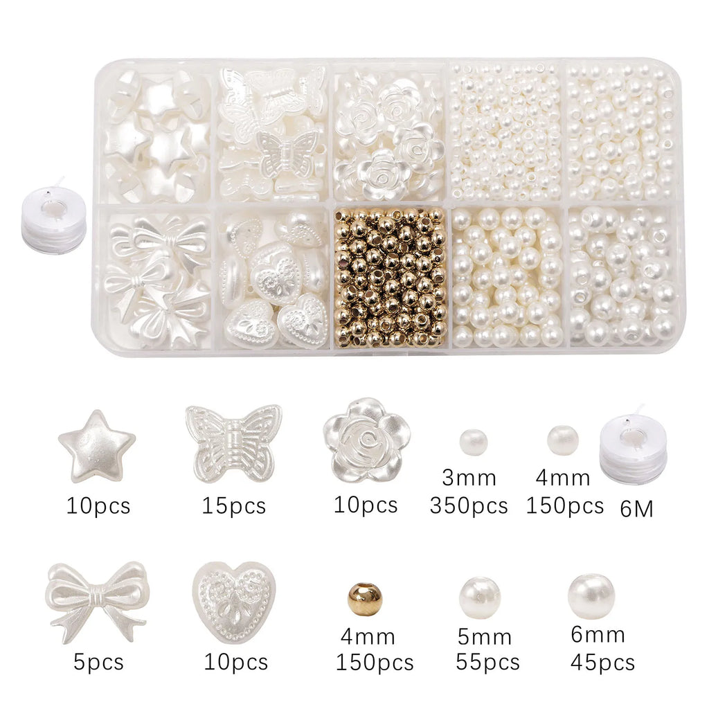 800pcs/box Faux Pearl Spacer Beads Kit