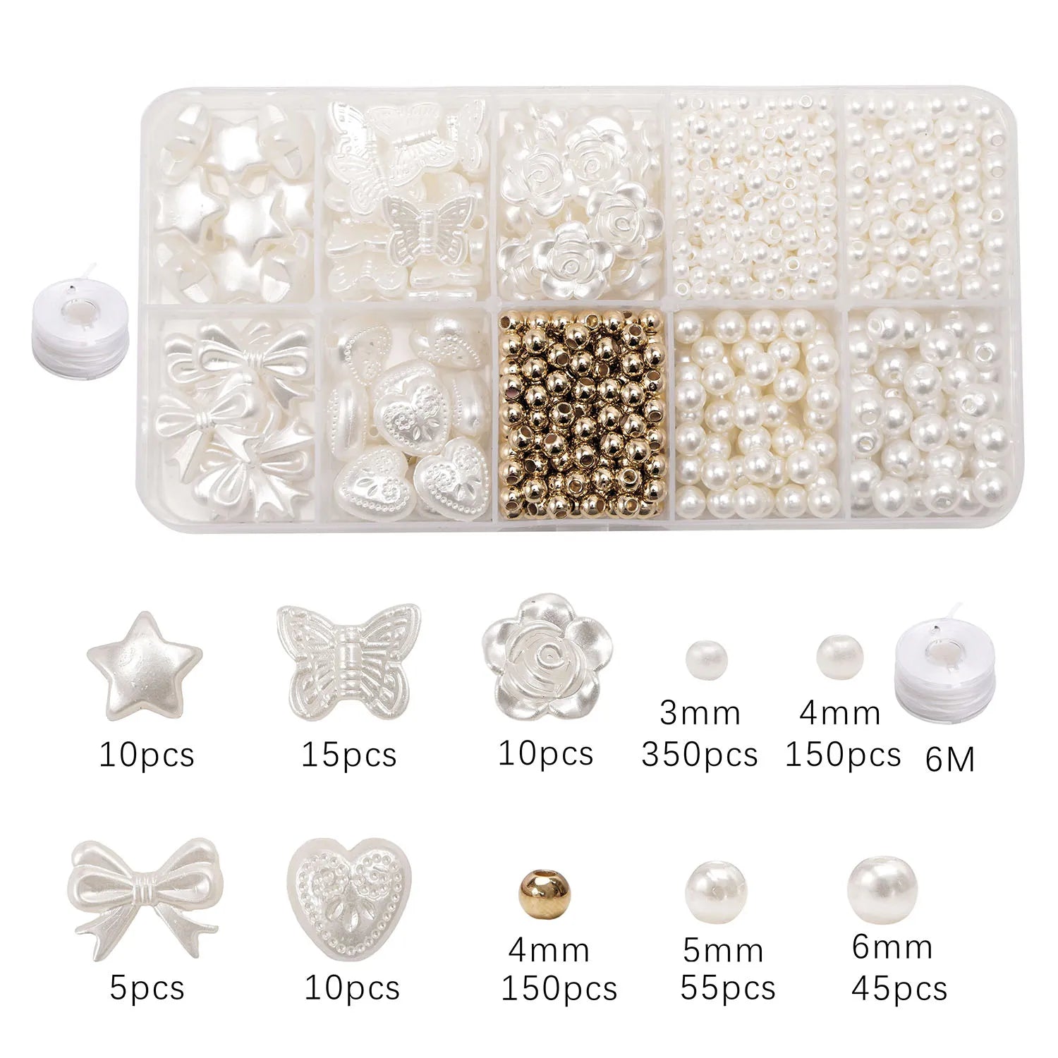 800pcs/box Faux Pearl Spacer Beads Kit