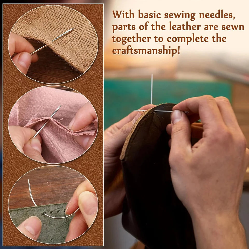 Leather Craft Tools Kit with Awl Stitching Punch Hole Sewing Needles for Leathercraft