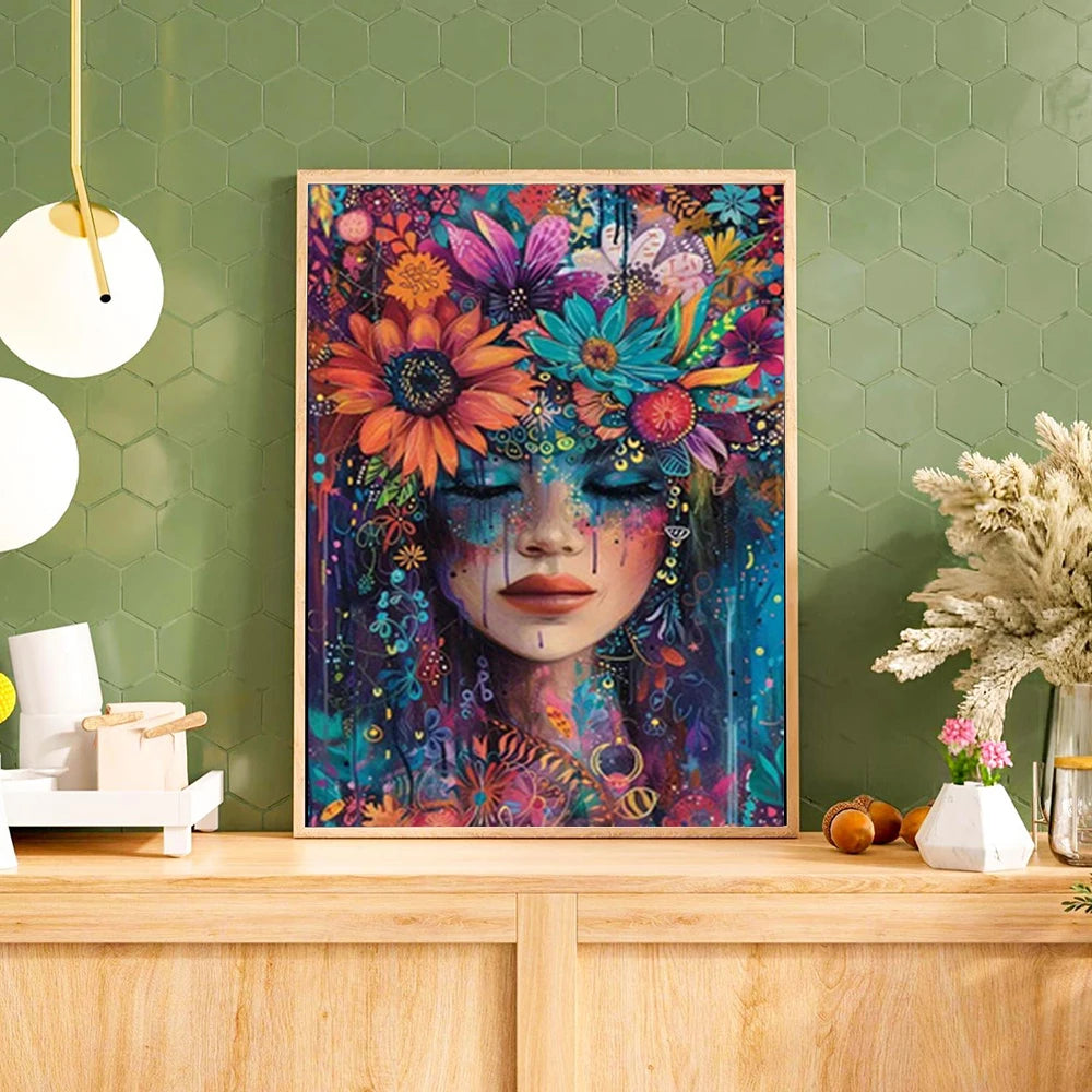 5D DIY Art Diamond Painting Woman Flowers Mosaic Cross Stitch Kit