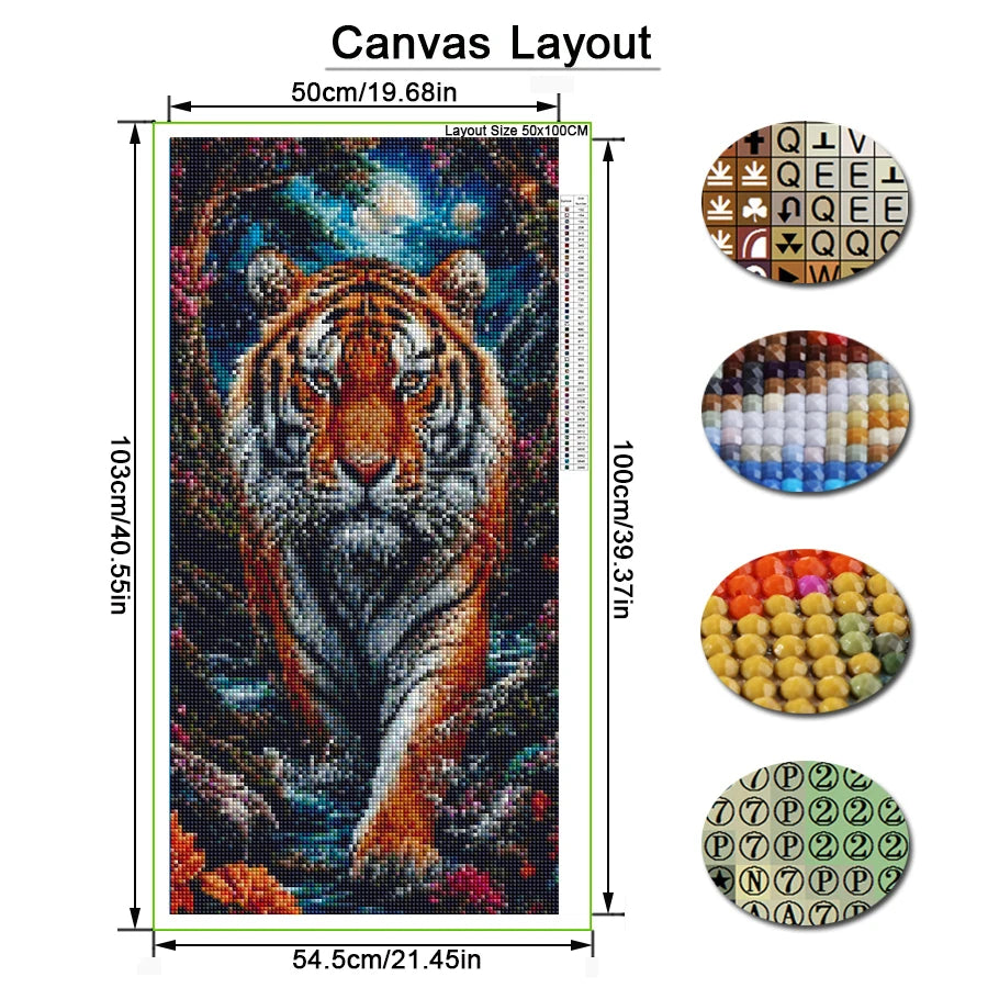 Forest Tiger Large Size DIY Diamond Arts Painting Animals Big Cat Full Square Round Drill Mosaic Embroidery Picture