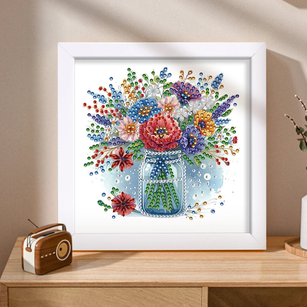 18x18cm Flower 5D DIY Special Shape Crystal Partial Diamond Painting Kit with Frame