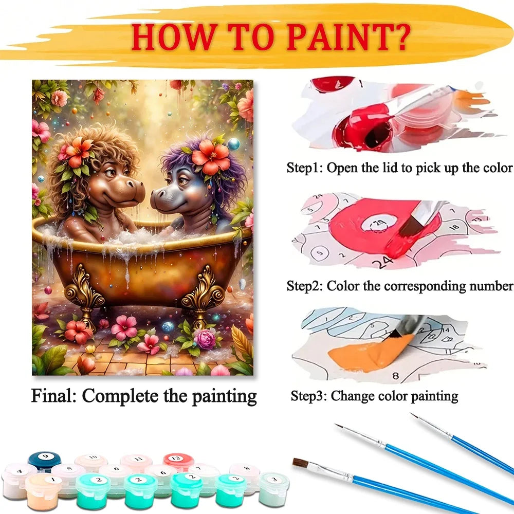 Diy Art Hippopotamus Paint By Numbers For Adult Animal Craft Kit HandPainted On Canvas Valentines Gift Home Decor