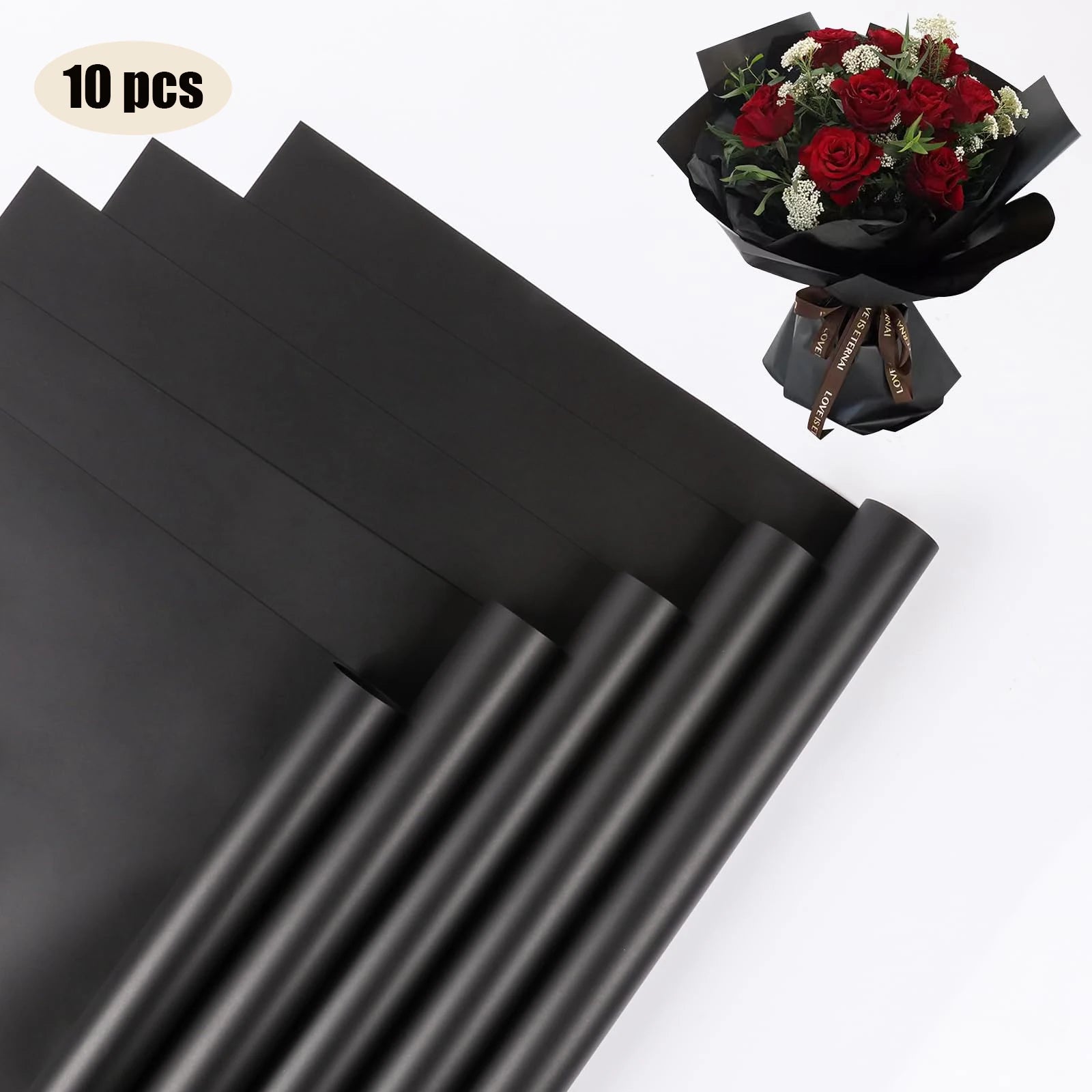10 Sheets Flower Wrapping Paper with Golden Edges, Waterproof.