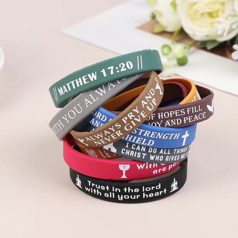 40pcs Inspirational Bible Verse Silicone Bracelets Faith-Based Wristbands