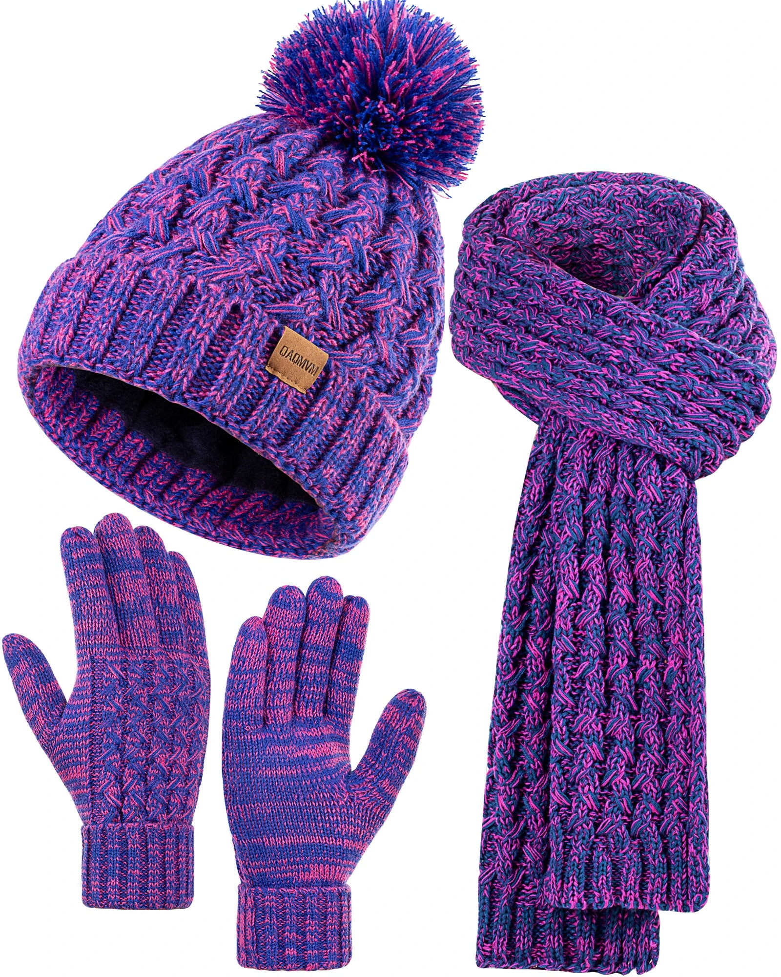 Womens Winter Beanie Hat Touchscreen Gloves Long Neck Scarf Set
