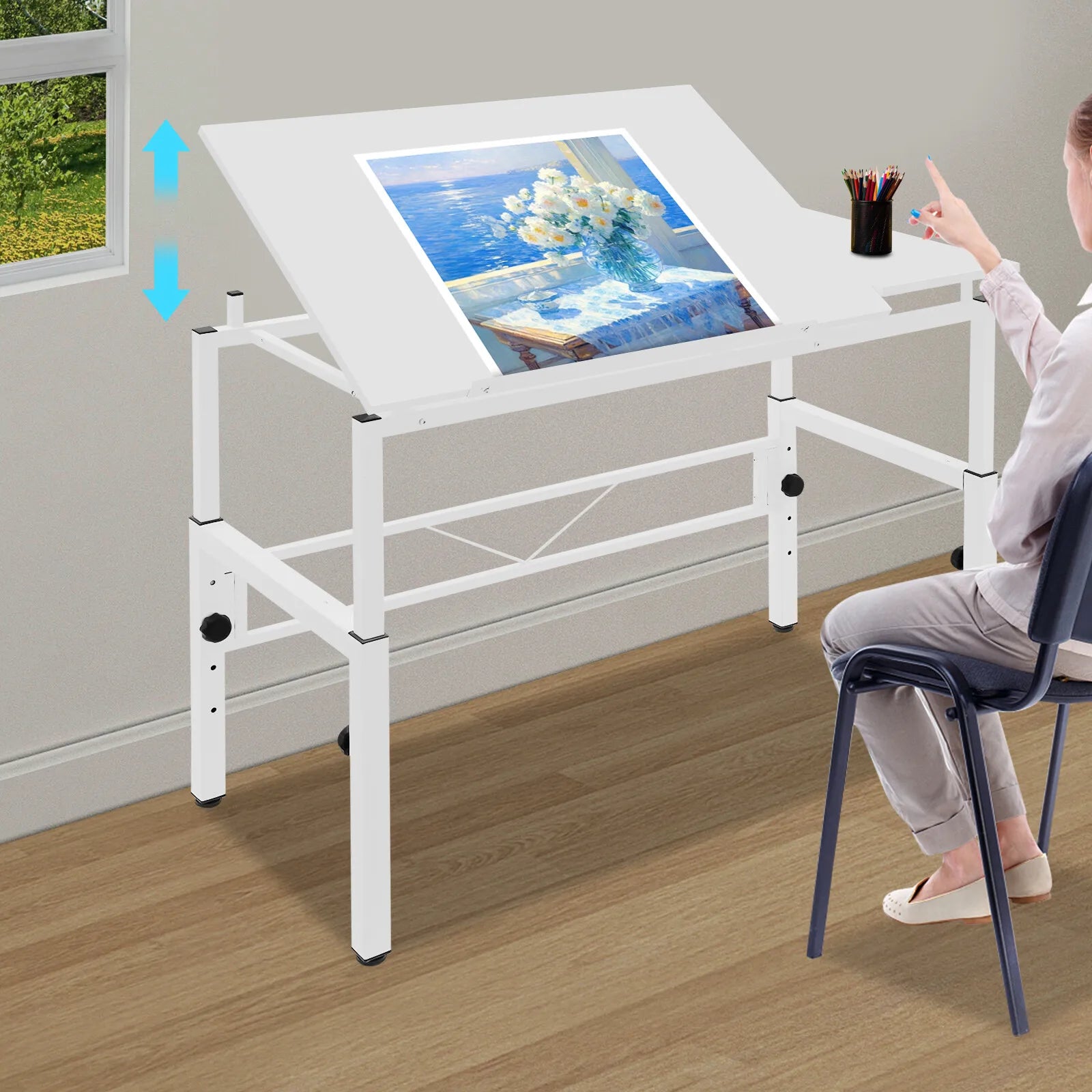 120x60cm Adjustable Drawing Table, Tilt & Height Adjustable Drafting Desk
