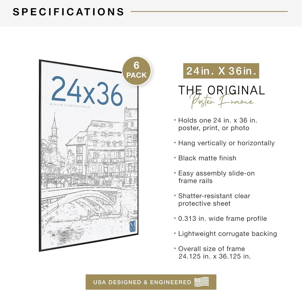 Large Picture Frame Set 24x36 Inch Black Lightweight Wall Hanging  Decor (6-Pack)