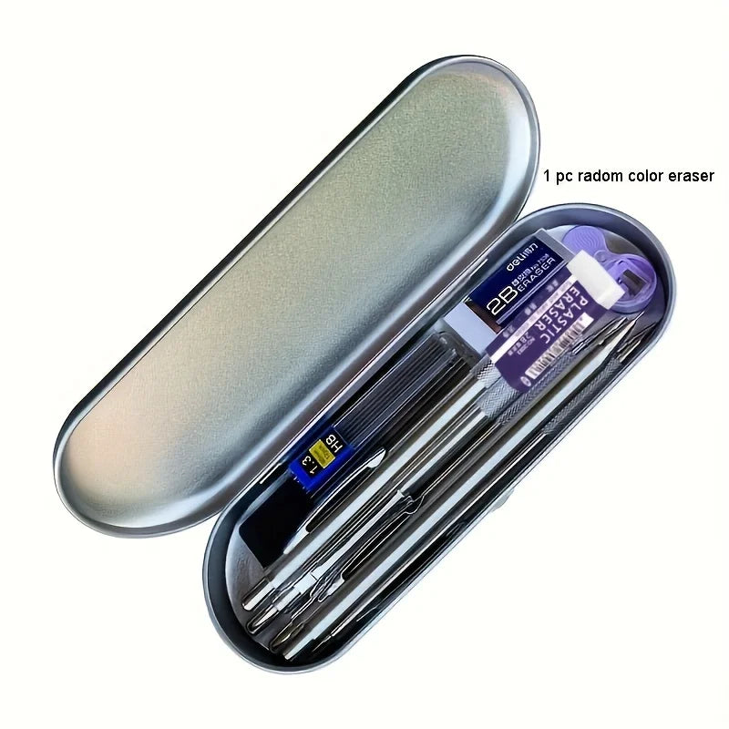 12pcs/box Metal Mechanical Pencil With Pen Box Lead Eraser Pencil Sharpener