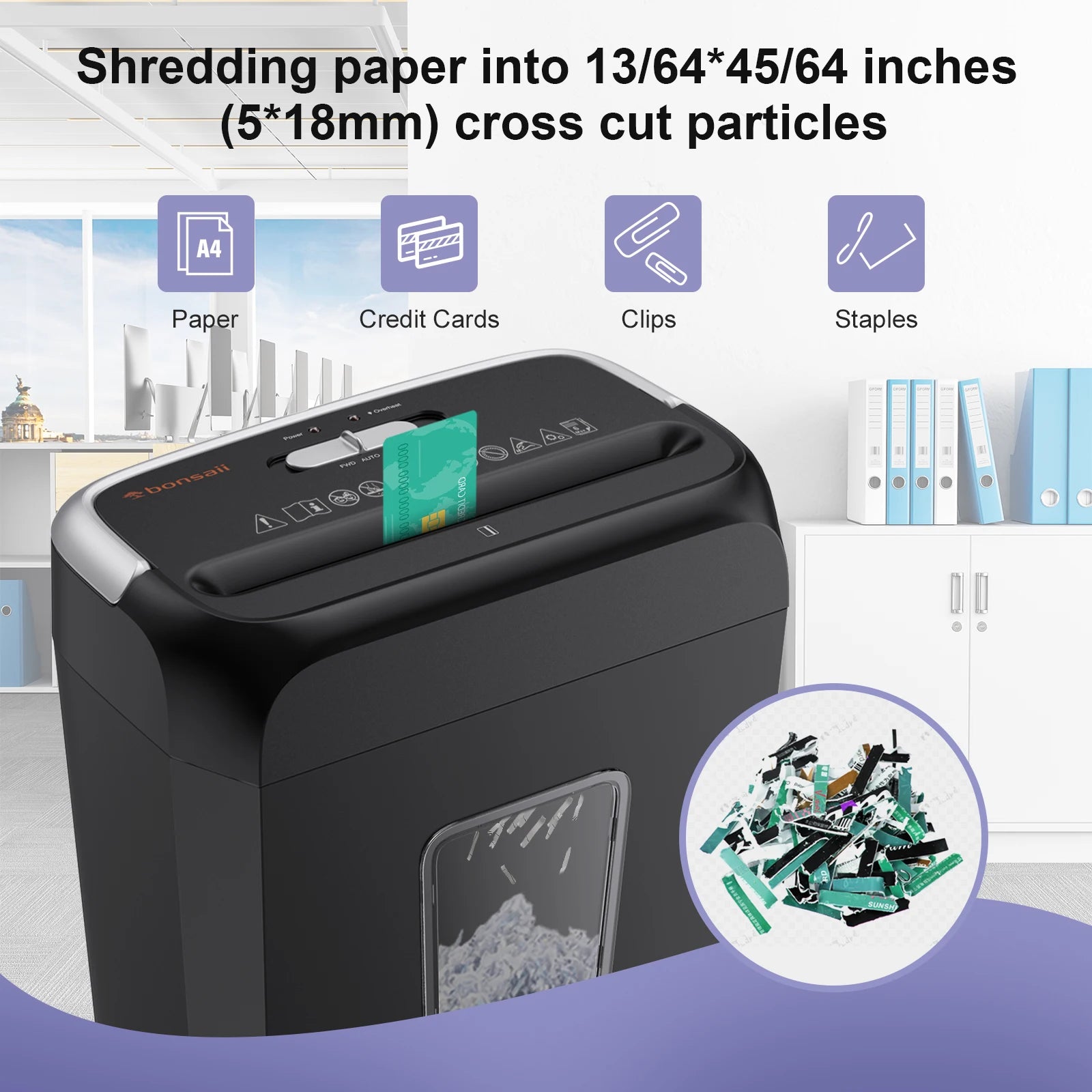 Bonsaii 6-Sheet Cross Cut Paper Shredder Home Office