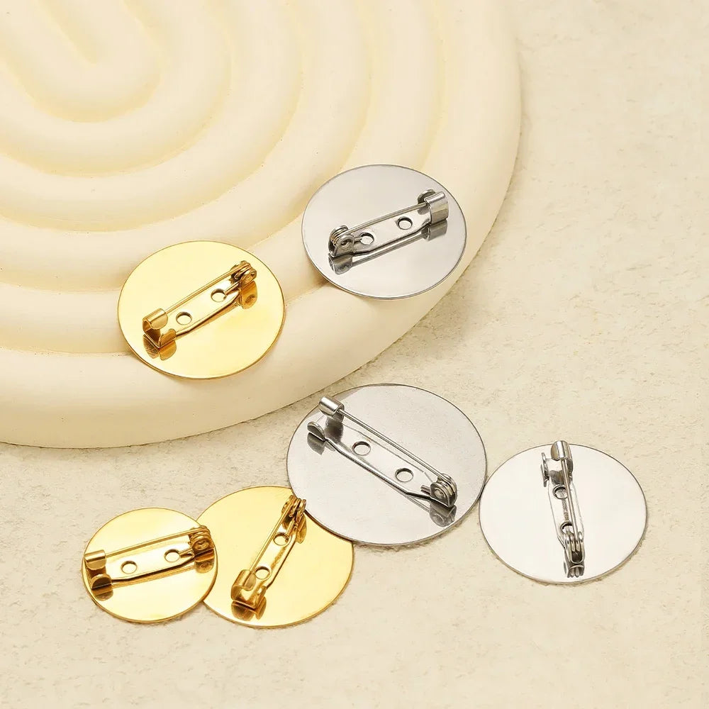 10pcs Stainless Steel Gold Brooches  Cameo Settings Bezel Disc Base Blank Tray
