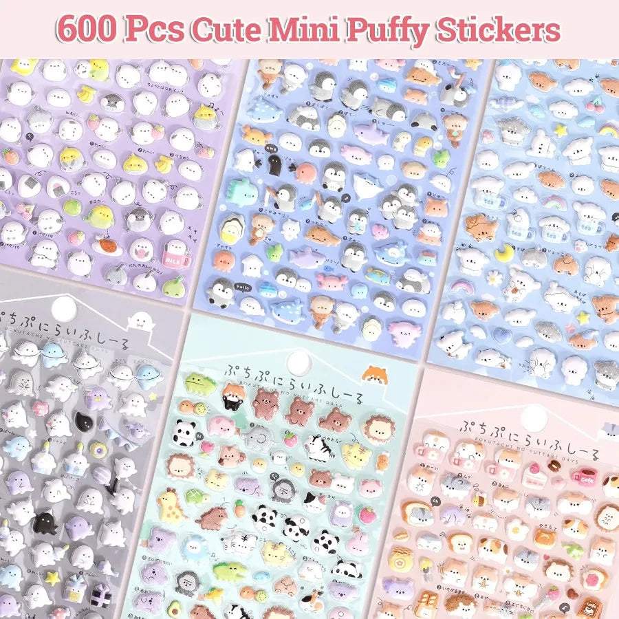 600+ Cute Mini Puffy Stickers - great for teens laptop, phone cases or glass cases and school supplies. Set for Girls Adults