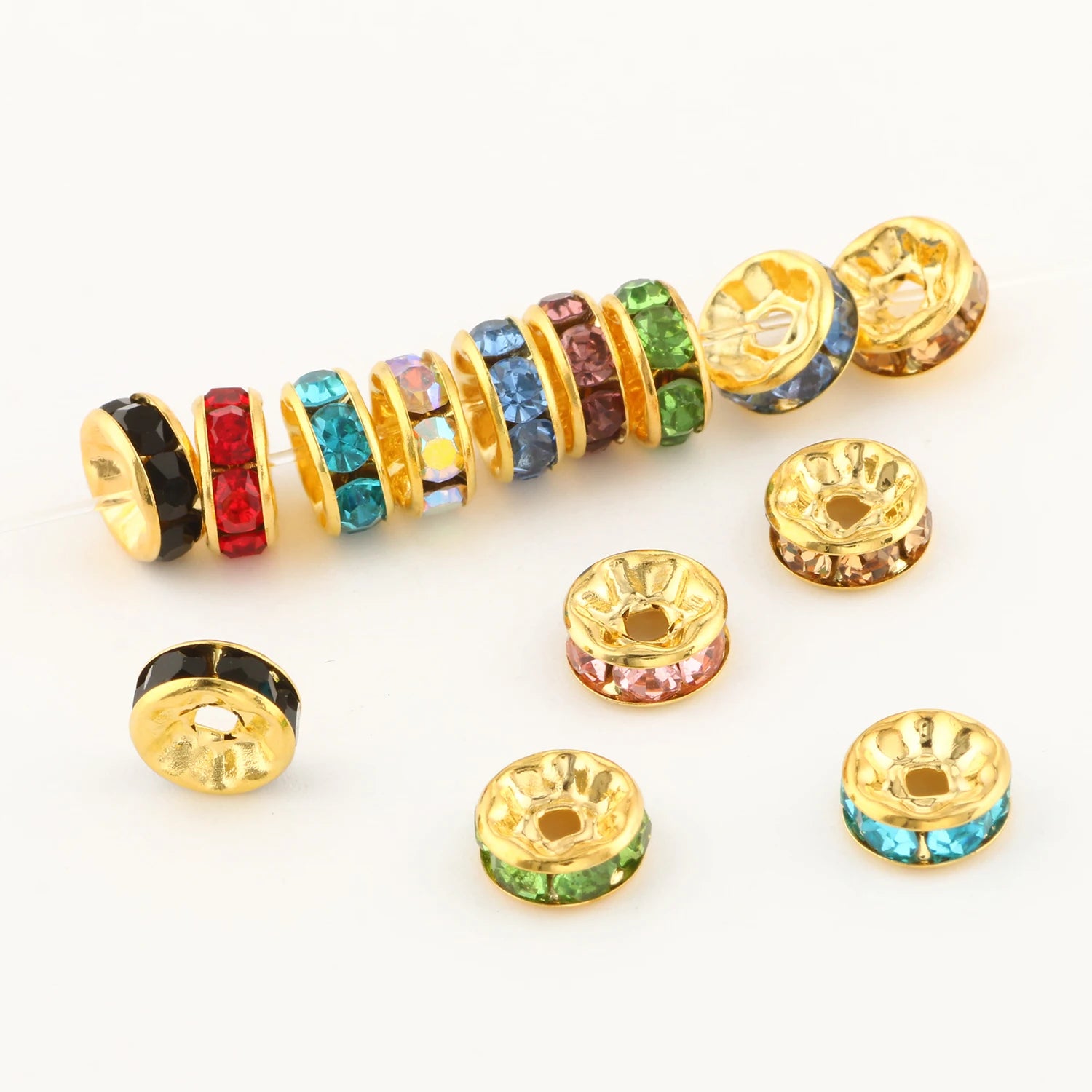 50pc/Lot 6mm 8mm 10mm AB Color  Rhinestone Ball Shape Loose Beads Metal Crystal Beads