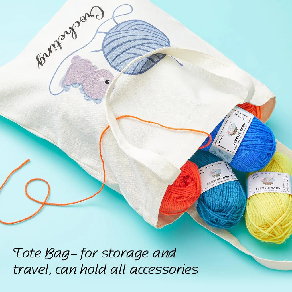 Beginner Crochet Kit with 30 Yarn Skeins, Hooks Set & Tote Bag - Perfect Starter Pack for All Ages