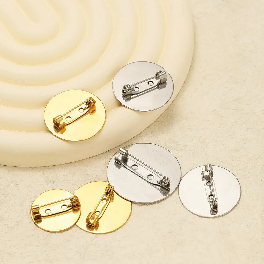10pcs Stainless Steel Gold Brooches  Cameo Settings Bezel Disc Base Blank Tray