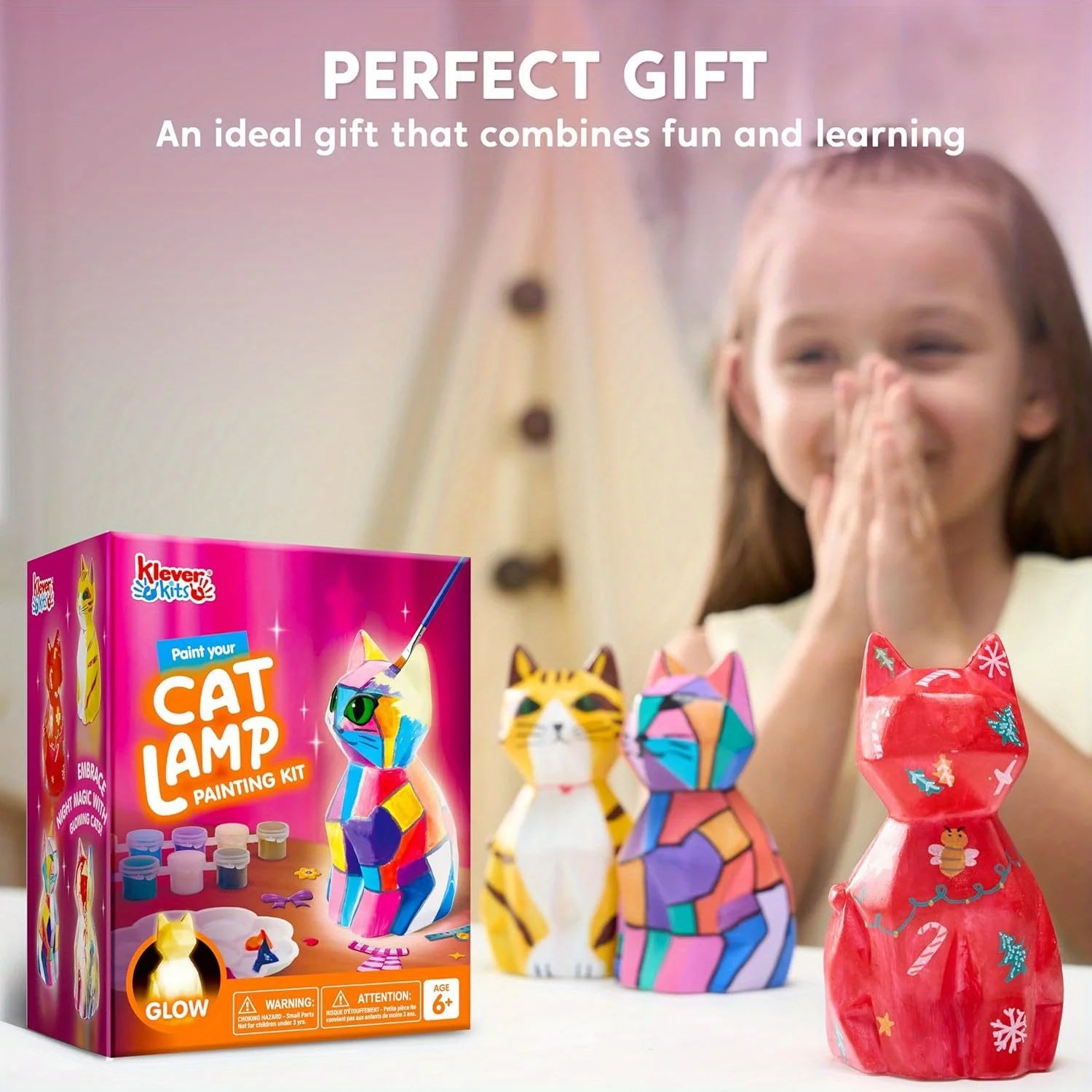 JOYFY Kids DIY Night Light Paint Your Own Cat Lamp