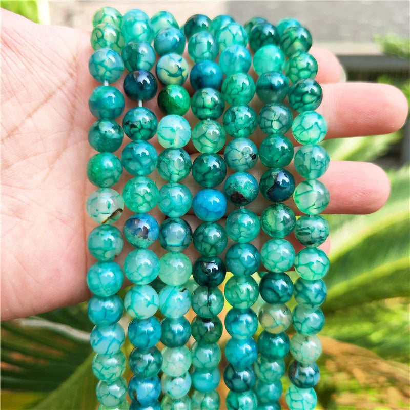 6/8/10mm Natural Green Round Stone Loose Spacer Beads