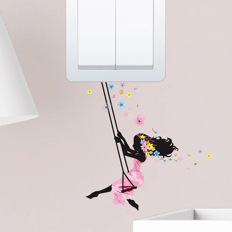 wall stickers switch Butterfly girl children's room, mural Self-adhesive Wall Decals
