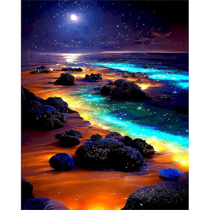 5D DIY Diamond Painting Moonlight Beach Diamond Art Kits.