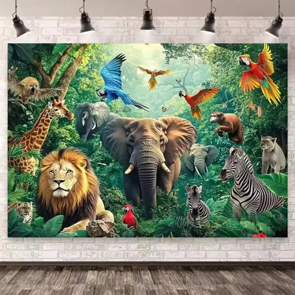 Jungle Forest Paradise Large Size, 5D Elephant Lion Giraffe Diamond Painting, Embroidery.