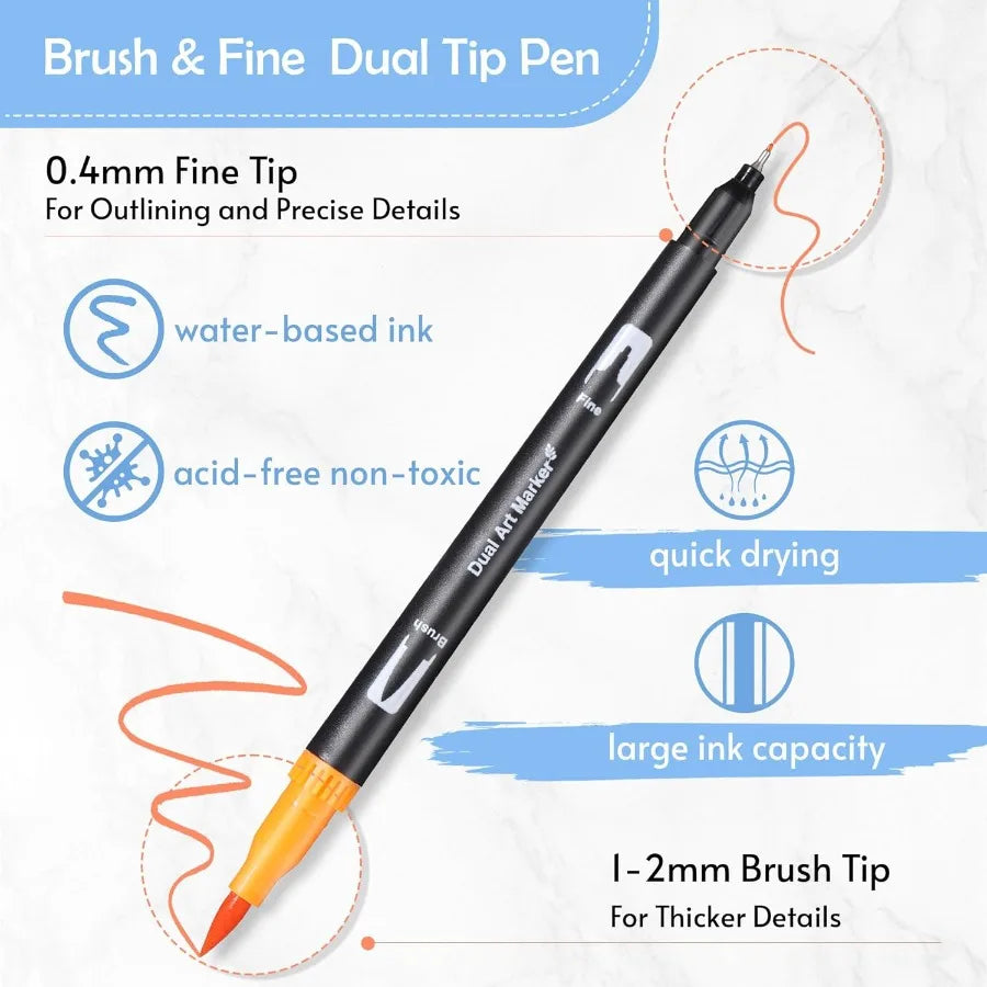 72 Colors Brush Fine Dual Tip Watercolor Markers Set