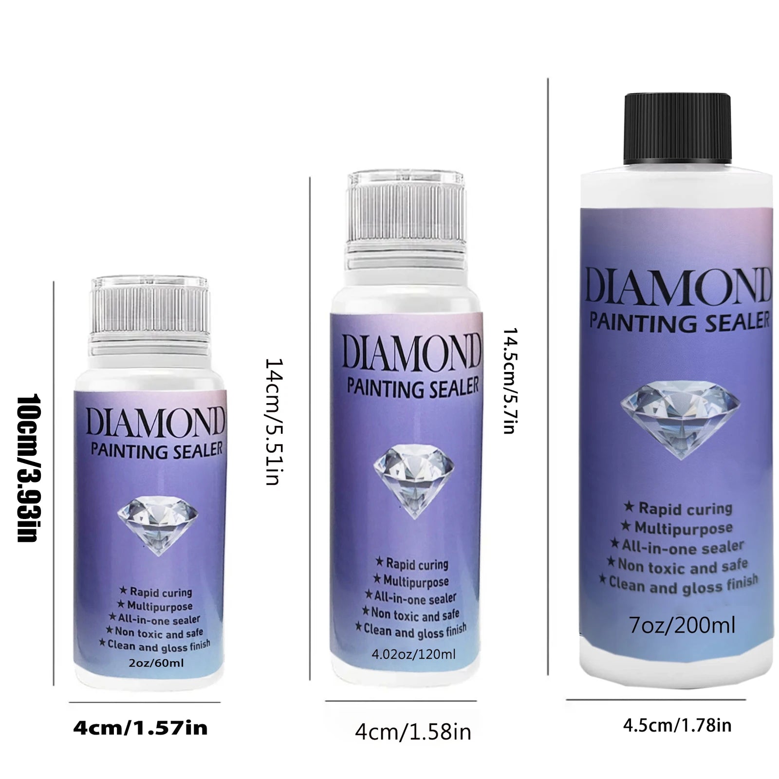 60ML/120ML/200ML Diamond Painting Sealer with 3 Pcs Brushes.