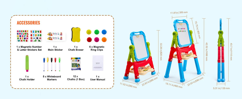 Children Magnetic Drawing Board with Chalkboard Art Easel