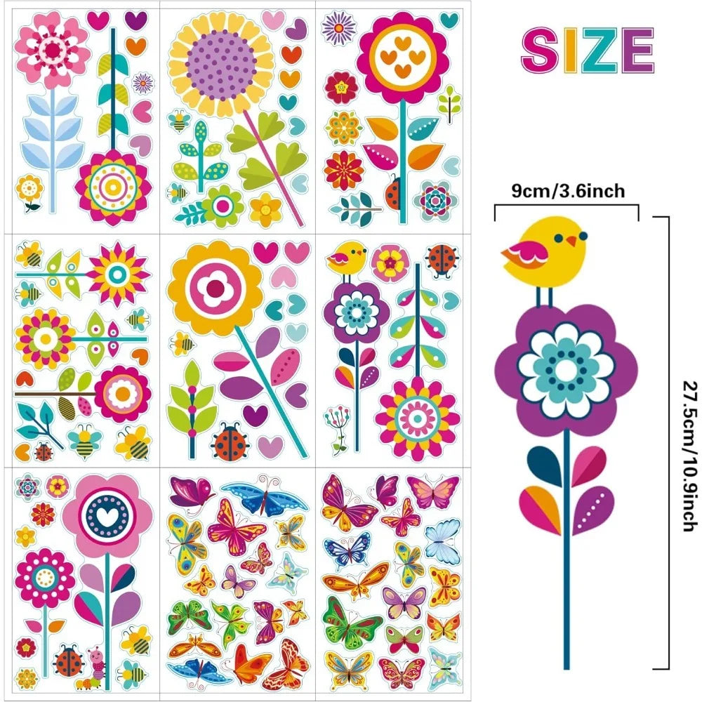 107PCS Window Clings Set Spring Summer & Fall/Winter Themes - Spring Flowers Butterflies & More