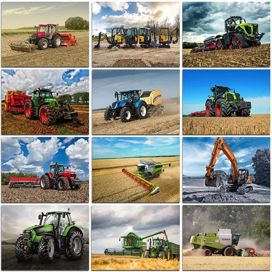 Diamond Painting Agricultural Vehicle Excavator Harvester landscape Full Round Square Embroidery Cross Stitch Mosaic Home Decor