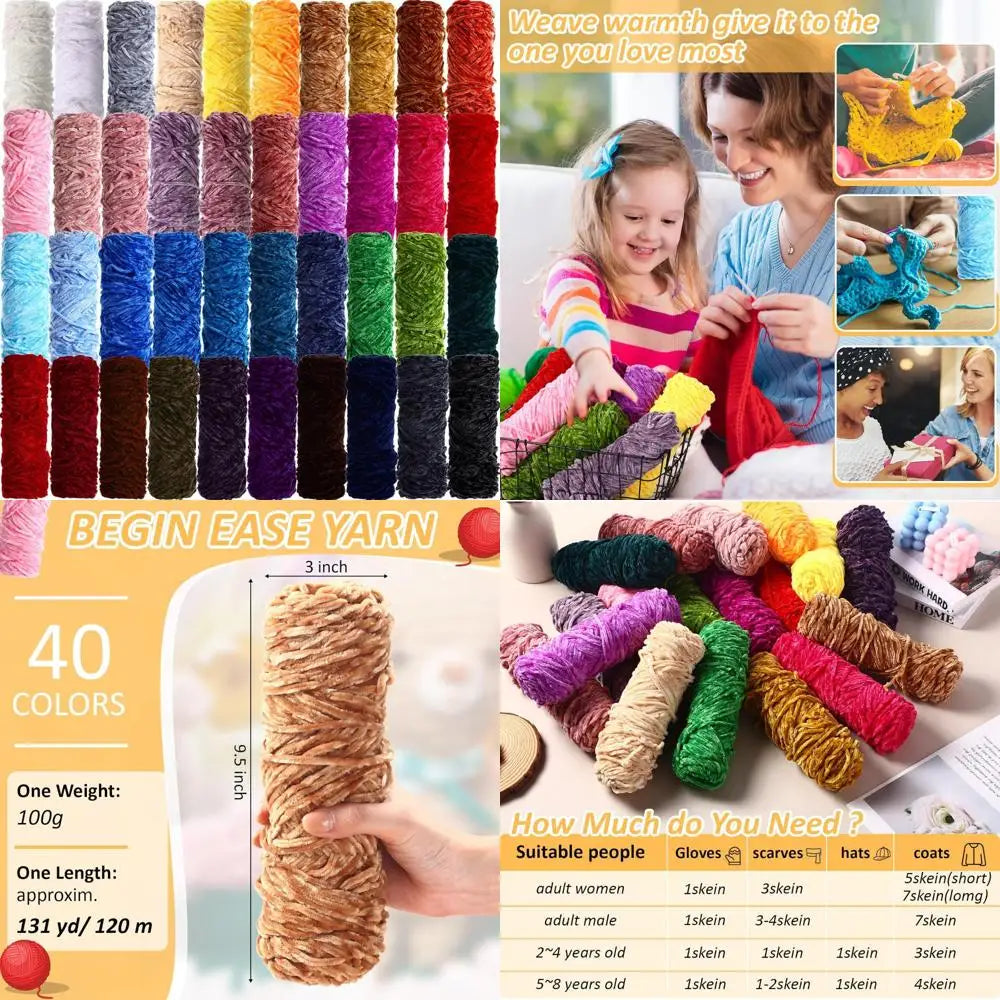 Bulky Soft Velvet Blanket Yarn for Crocheting and Knitting, 40 Packs, 5240 Yards, Ideal for DIY Crafts and Weaving