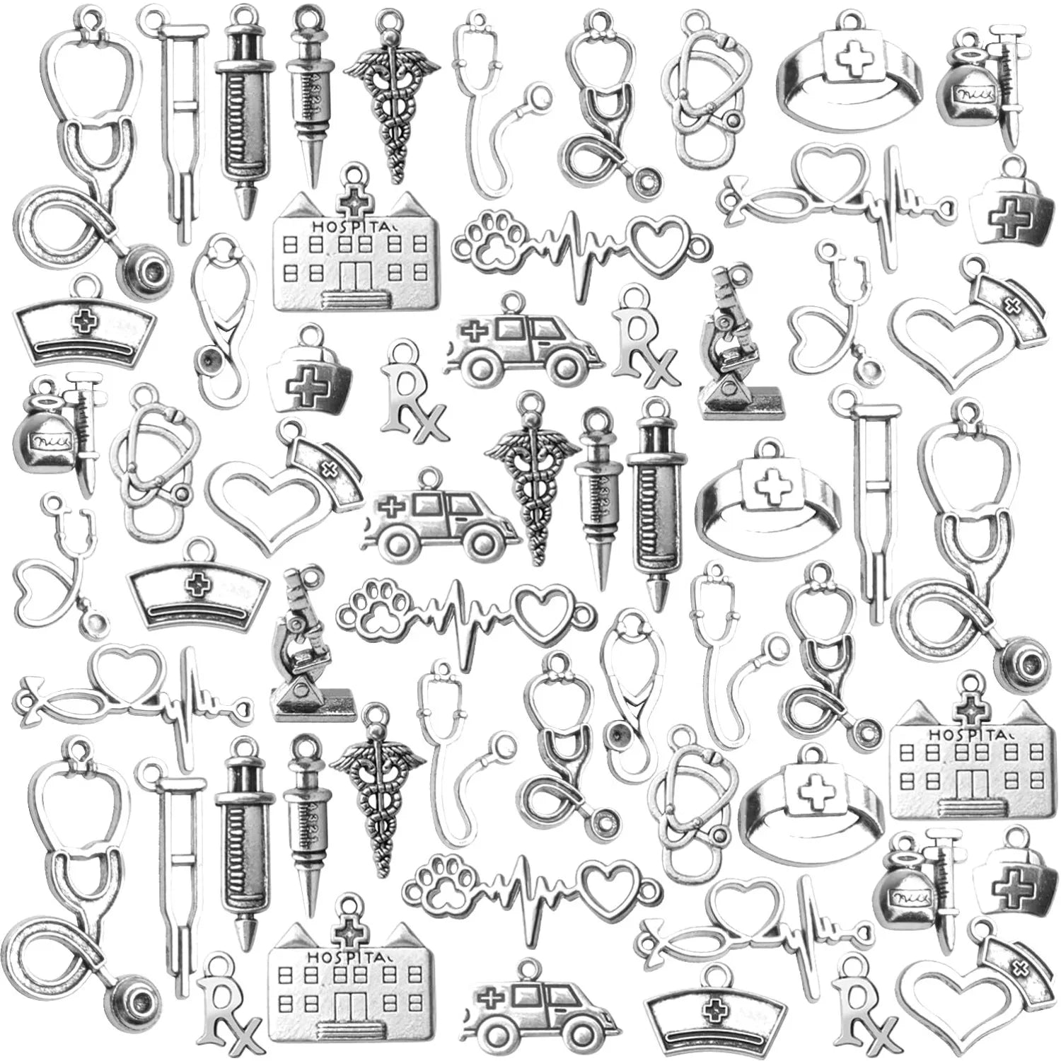 100g Medical Charms Alloy Hospital Charms Stethoscope Syringe Nurse Cap