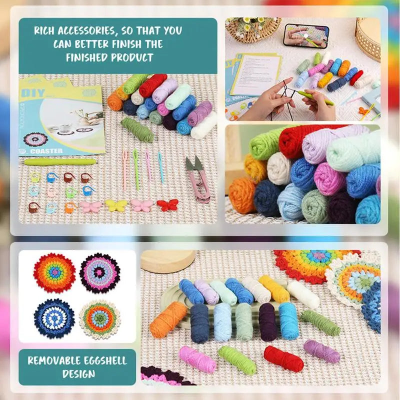 Crochet Set Crochet Kit For Beginners Coaster, With Crochet Yarns