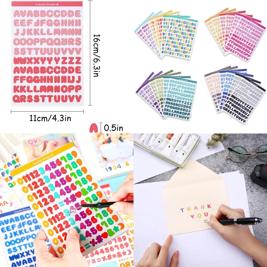 2400 Pieces Small Colorful Vinyl Letter Stickers 24 Sheets Self Adhesive Mini Alphabet Stickers 0.5 Inch Numbers Letters Labels
