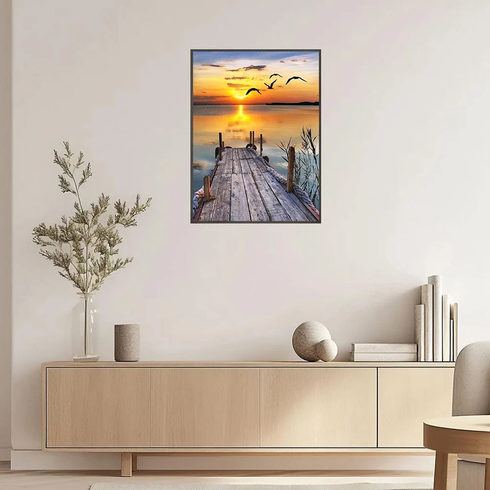 5D DIY Diamond Painting Landscape Sunset Sea Kit Full Drill Embroidery Mosaic Art Picture of Rhinestones Home Decor Gift