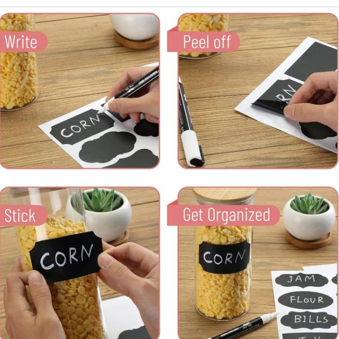 36pcs Write-On Stickers&Pen Set, Adhesive Labels for Kitchen, School,Office,Storage Boxes,Waterproof & Erasable,Irregular Shapes