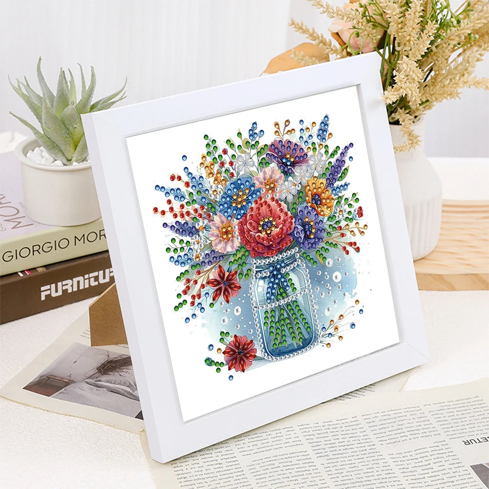 18x18cm Flower 5D DIY Special Shape Crystal Partial Diamond Painting Kit with Frame