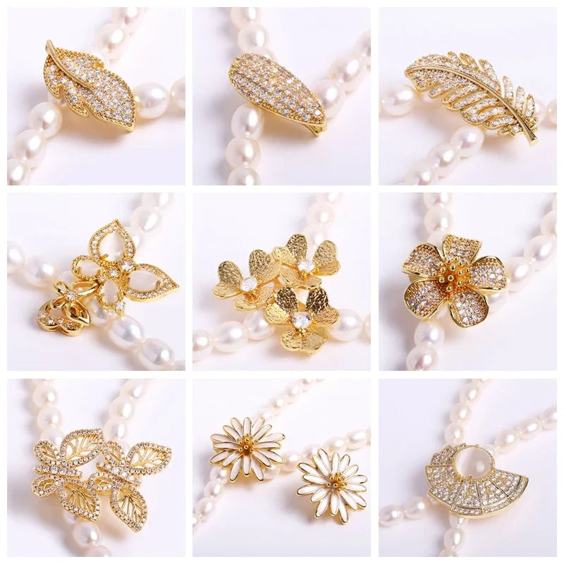 DIY Jewelry Accessories Inlaid Zircon Pearl Clasps Connectors 18K Gold Plated Pearl Clasps Fastener For Necklace Making Findings