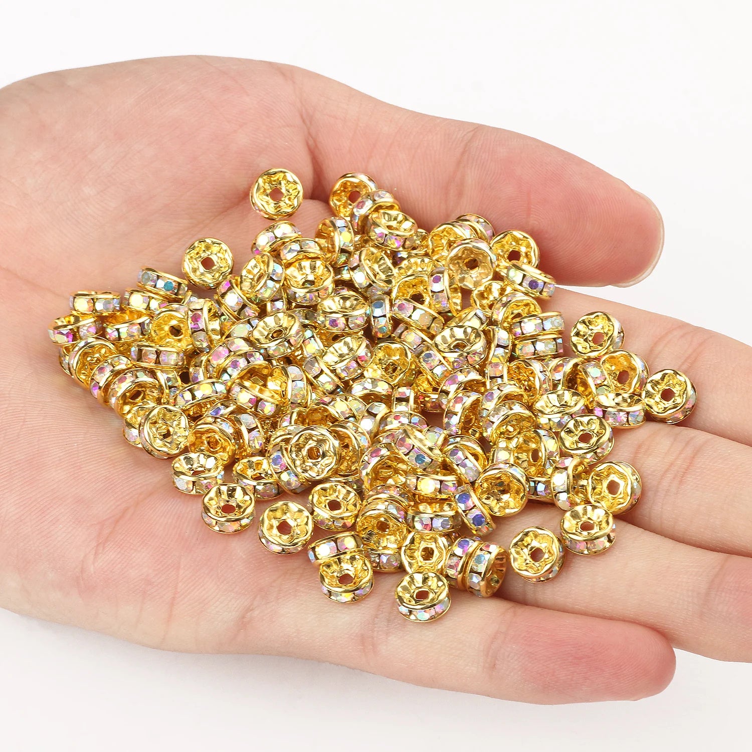 50pc/Lot 6mm 8mm 10mm AB Color  Rhinestone Ball Shape Loose Beads Metal Crystal Beads