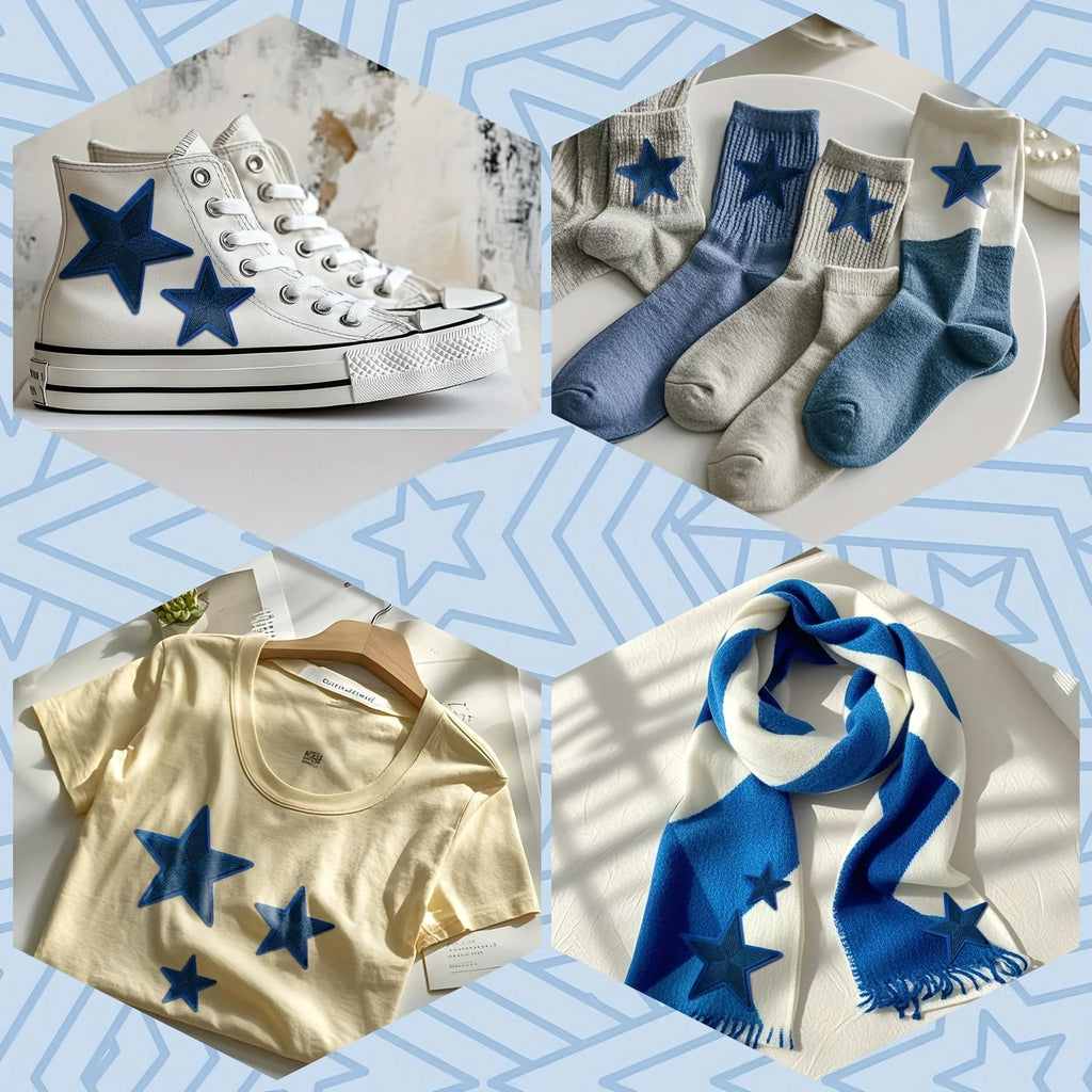24 pcs Nautical Star Appliqué & Embroidery Patches: