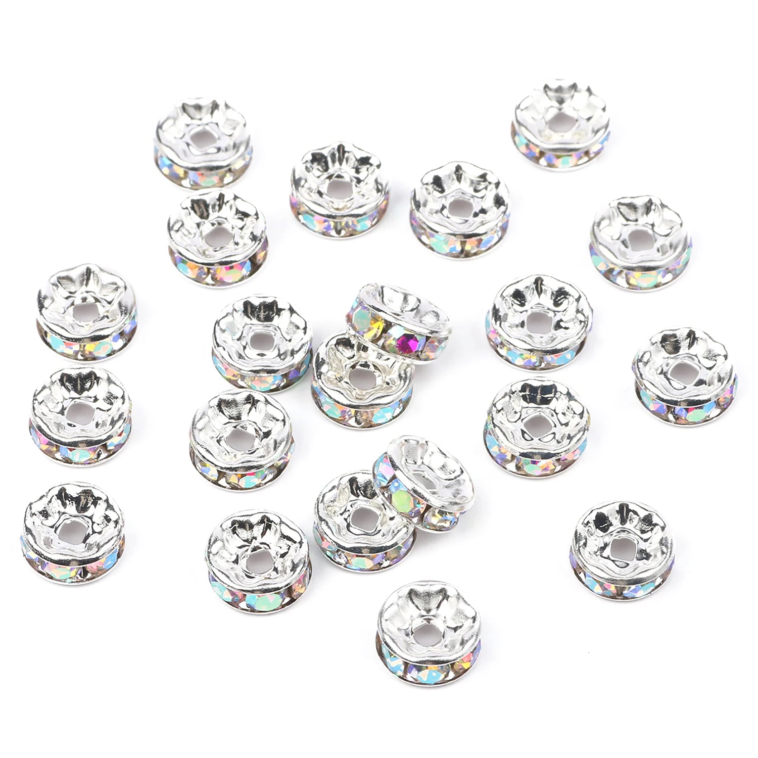 50pc/Lot 6mm 8mm 10mm AB Color  Rhinestone Ball Shape Loose Beads Metal Crystal Beads